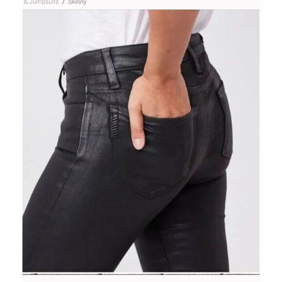 Paige Peg Leg Pandora Black Sheen Coated Jean Size 30 - Picture 1 of 13